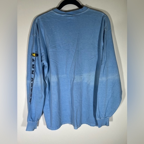 Vintage 90s Y2K Oarsmen light blue distressed Michigan Wolverines LS tshirt sz L - Picture 2 of 9